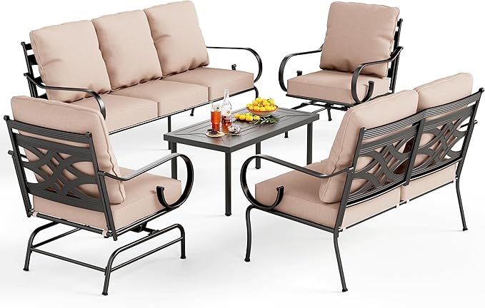 PHI VILLA Extra Large Metal Patio Furniture Sets, All-Weather Steel Frame Heavy Duty Patio Conversation Sets for Backyard, Porch and Garden
