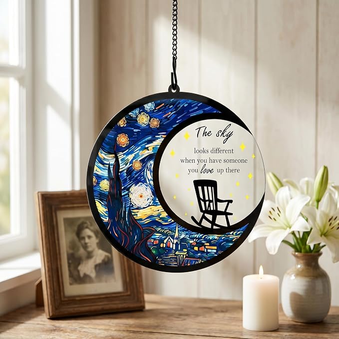 BamLue Starry Night Sun Catcher Ornament, Window Hanging, Suncatchers for Windows Hanging Ornaments, Window Decor, Ideal Gift | Gifts for Art Lovers, Friends, Family