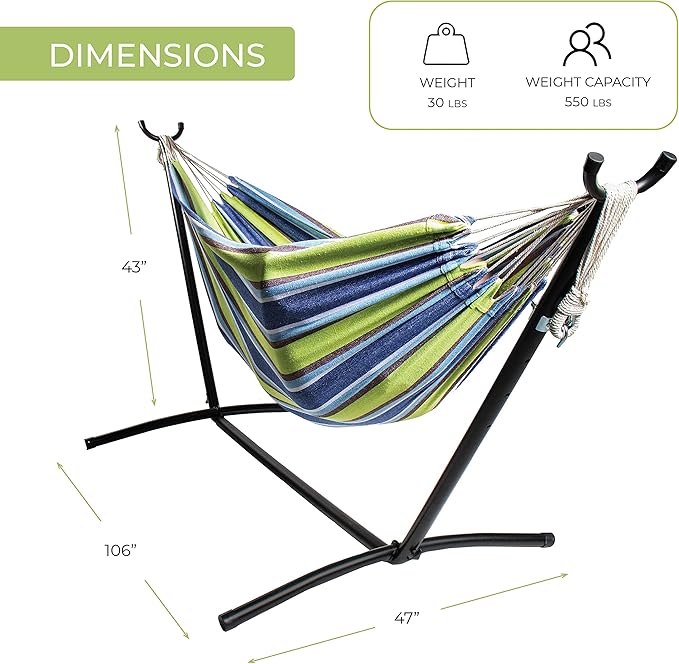 Backyard Expressions - 914920 - Ocean Floor Pattern - Portable Double 2 Person Outdoor Hammock with Stand - Green and Blue - 9 x 3 Foot Hammock