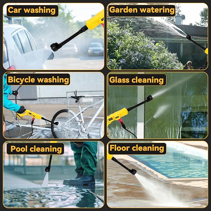 Cordless Washer Fit for DeWalt 20V Battery, 21000RPM 800PSI Portable Handheld Washer with 6-in-1 Nozzle & Foam Pot & Water Hose, for Car Floor Garden Wall Cleaning (No Battery)
