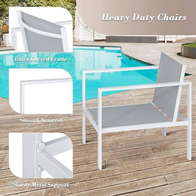 Athena Collection 4 Pieces Outdoor Patio Furniture Set, Metal Outdoor Table and Chairs Loveseat with Cushion, Patio Sofa Conversation Set Balcony Furniture for Garden, Porch, Backyard, Grey