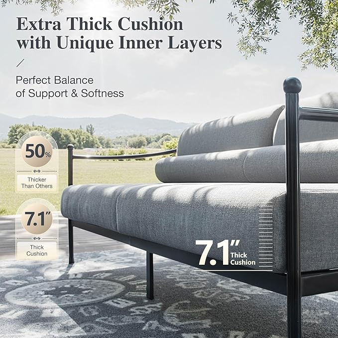 HERA'S HOUSE Patio Furniture Set, All Weather 5 Pieces Metal Outdoor Conversation Set with Sofa,Chairs and Coffee Table for Lawn, Garden, Backyard, Modern Outdoor Conversation Set for Deck