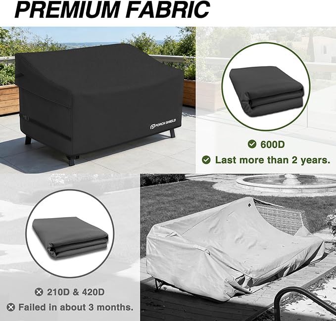 Porch Shield Waterproof Outdoor Deep Seat Sofa Cover –Patio Furniture Couch Cover 92W x 40D x 35H inch, Black