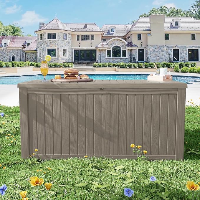 200 Gallon Outdoor Storage Box, Large Storage Deck Box for Patio Furniture Accessories, Garden Tools, Indoor Storage for Cushion, Black, Grey