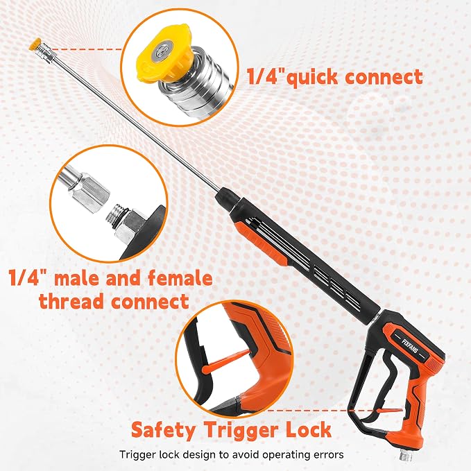 FIXFANS Pressure Washer Gun and Hose Kit, 25 FT High Power Washer Hose with Replacement Wand Extension, 5 Nozzle Tips, M22 Fitting