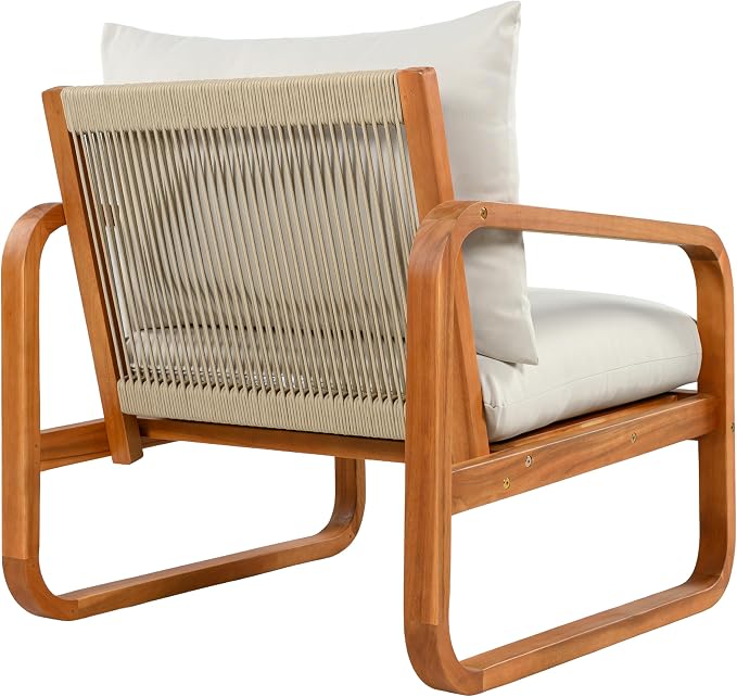 Christopher Knight Home Coddy 4-Seater Patio Furniture Set with Coffee Table, 4 Piece Outdoor Acacia Wood Conversation Set with Cushion, Sold Wood Outdoor Sectional Sofa Set, Beige+Natural