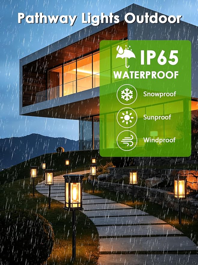 LORRYTE 4 Pack Solar Pathway Lights Outdoor Waterproof, Garden Lights Solar Powered for Outside, Auto On/Off Landscape Lighting for Path Yard Walkway Patio Lawn Driveway Decor, Warm White