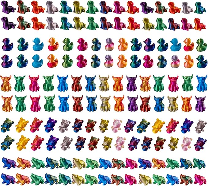 150pcs Mini 3D Printed Animals Tiny Animals Plastics Figures Miniature Little Small Ducks, Frogs, Turtles, Yaks Figurines Bulk for Micro Fairy Garden Landscape Accessories Hide Crafts Decor Aquarium