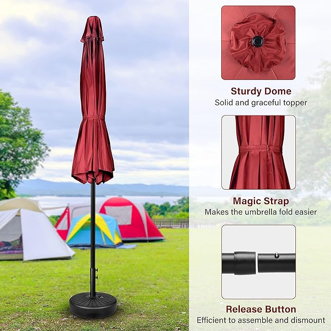 Simple Deluxe 9' Patio Umbrella Outdoor Table Market Yard Umbrella with Push Button Tilt/Crank, 8 Sturdy Ribs for Garden, Deck, Backyard, Pool, Red