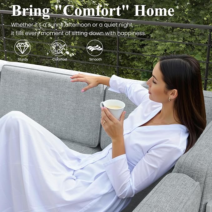 LayinSun 8 Pieces Modern Aluminum Patio Furniture Set with Coffee Table, Outdoor Modular Sectional Conversation Set L-Shaped Sofa for Backyard