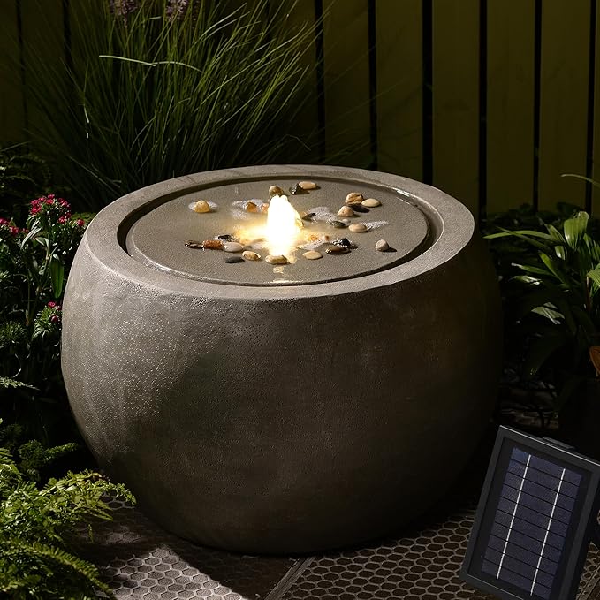 Tankana Solar Water Fountain Outdoor Garden Bubbler Large Water Feature Outdoor Fountains Solar Powered with Pebbles for Patio Deck Yard Home Decor Gray, 25 "L X 25" W X 17.5" H