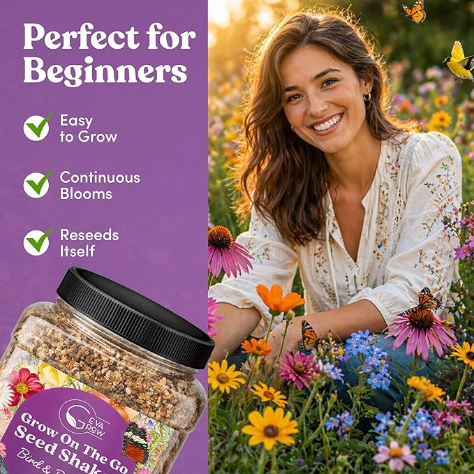 Bulk Wildflower Seed - Bird & Butterfly Garden Seed Mix | Bulk 300,000+ Annual & Perennial Flower Seeds for Planting - Attracts Hummingbirds & Butterfly | No Messy Bags or Packets | Bulk 1 Pound Jar