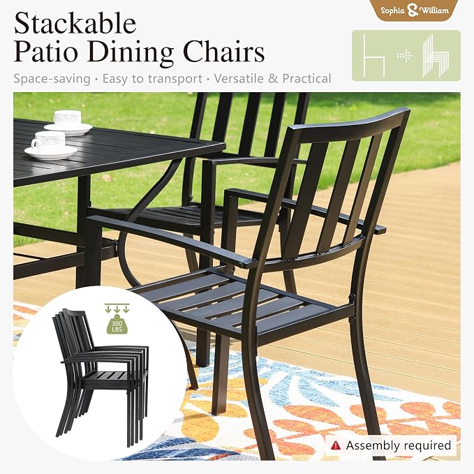 Sophia & William Patio Table and Chairs Set, Outdoor Dining Set for 8, 9 Piece Metal Patio Furniture, 99" Expandable Rectangular Table with Wood-Like Tabletop(Stripe)
