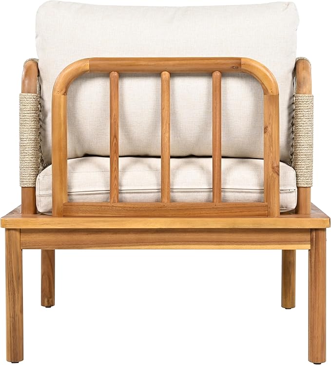 Merax MP2 Outdoor Club Chairs, Acacia Wood & Rope Weave with Water-Repellent Cushions, Patio Conversation Chairs for Garden & Balcony
