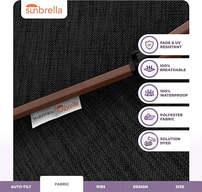 Midtown Umbrellas Wooden 2-8 Ft Patio Umbrella with 360° Swivel & Tilt Mechanism, 8 Fiberglass Ribs & Sunbrella Fabric - Outdoor Umbrella for Deck, Pool & Garden - Burgundy Canopy, Wooden Pole