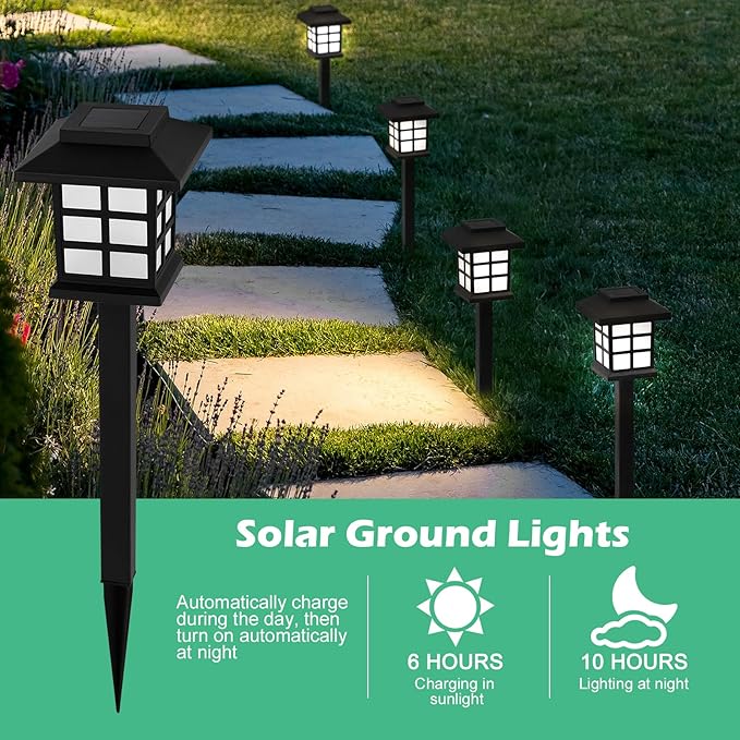 12-Pack Solar Walkway Lights,Solar Pathway Lights Outdoor, Auto Charge/Discharge Ground Lamp , IP44 Waterproof Landscape Spotlights for Yard, Pathway, Driveway, Pool & Patio Decoration(Cold White)
