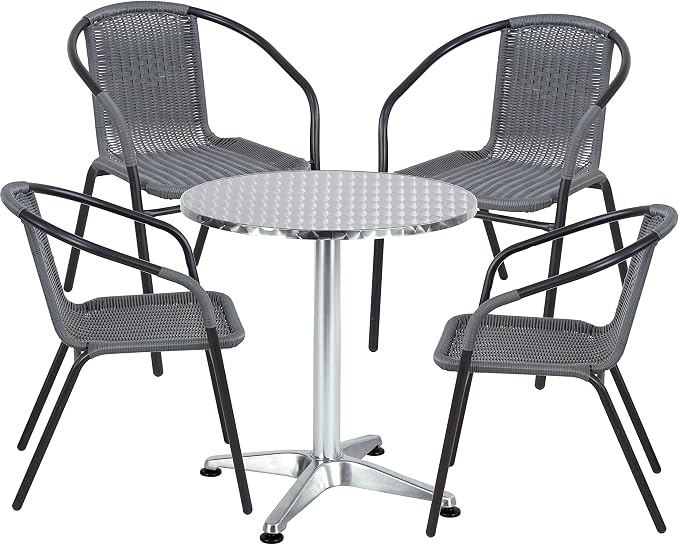BTEXPERT Set of 2, Indoor Outdoor 27.5" Round Restaurant Table for Patio Stainless Steel Silver Aluminum Furniture with Base