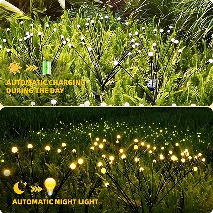 Solar Lights Outdoor Waterproof,Garden Patio Decorative Lights,Firefly Lights for Patio Lawn,Landscape Lighting Large Bulbs,Starlight Windswept Lights,Great Gift for Women for Gardening,4 Pack,40 LEDs