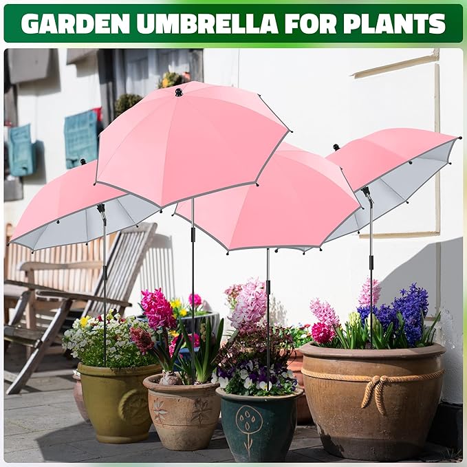 4 Pack 24.9" Plant Umbrellas for Outdoor Plants,47.2" Height Small Umbrella with Reflective Strip, Adjustable Plant Shades for Outdoor Plants, Garden, Potted
