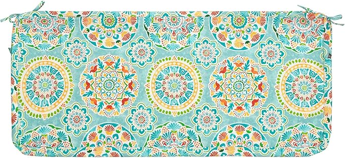 FUNHOME Outdoor Cushion Covers,48" x 18" x 3", No Insert! Patio Cushion Covers Replacement for Outdoor Furniture,Water Resistant Patio Bench Loveseat Covers 1 Pack, Cyan Circle (Covers ONLY)