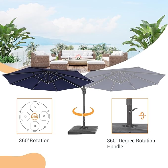 FLAME&SHADE 11 ft Cantilever Offset Patio Umbrella, Large Heavy Duty Outdoor Patio Umbrella Aluminum 360° Rotation Round Outdoor Umbrella for Deck,Pool,Backyard