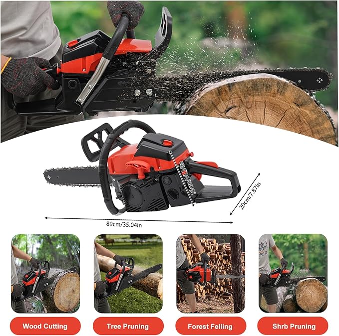 Gas Chainsaw, 2 Stroke Gas Powered Chainsaw, Gasoline Chainsaw Handheld Cordless Petrol Chain Saws for Tree Cutting, Gardens, Farms (18 Inch 58CC)