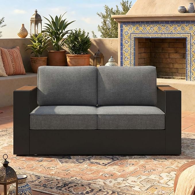 LayinSun 1 Pieces Aluminum Patio Furniture Set, Oversized Outdoor Conversation Set 2 Seats with 6" Thick Cushions for Outside Porch, Balcony, Deck