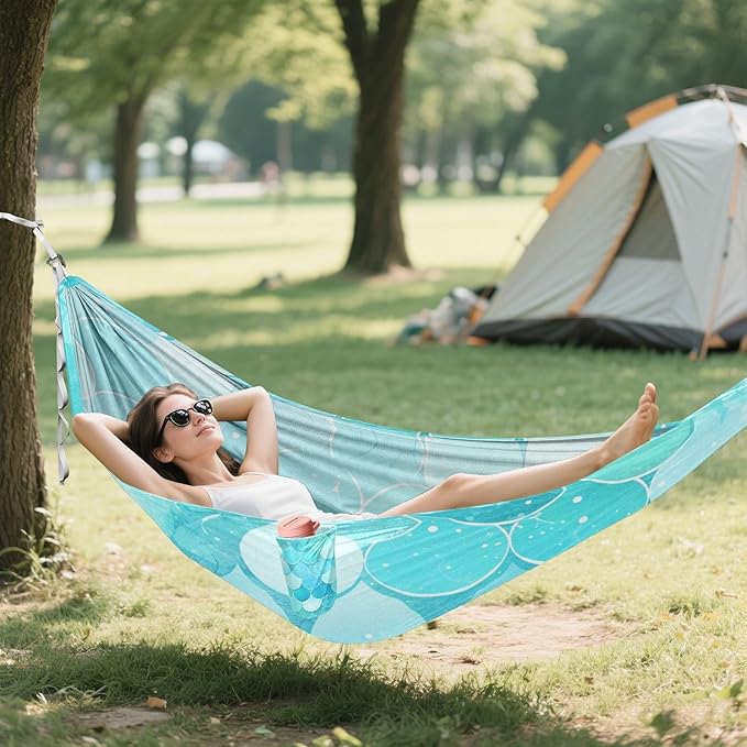 Teal Fish Scale Shimmering 330lb Capacity Hammocks with Portabl Carry Bag Fabric Hammock for Patio Backyard Lounge Base hamaca inflable para Piscina