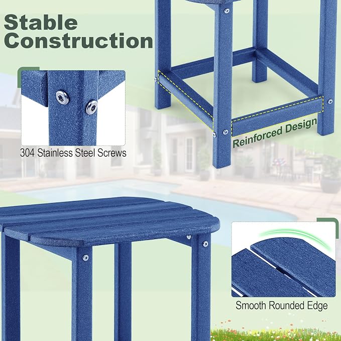 Tangkula Outdoor Side Table, Weather Resistant Adirondack Table, Outdoor Indoor Chairside End Tables, Waterproof HDPE, for Patio Poolside Porch Backyard, Easy Assembly, 19 x 14.5 x 18 Inch (2, Navy)