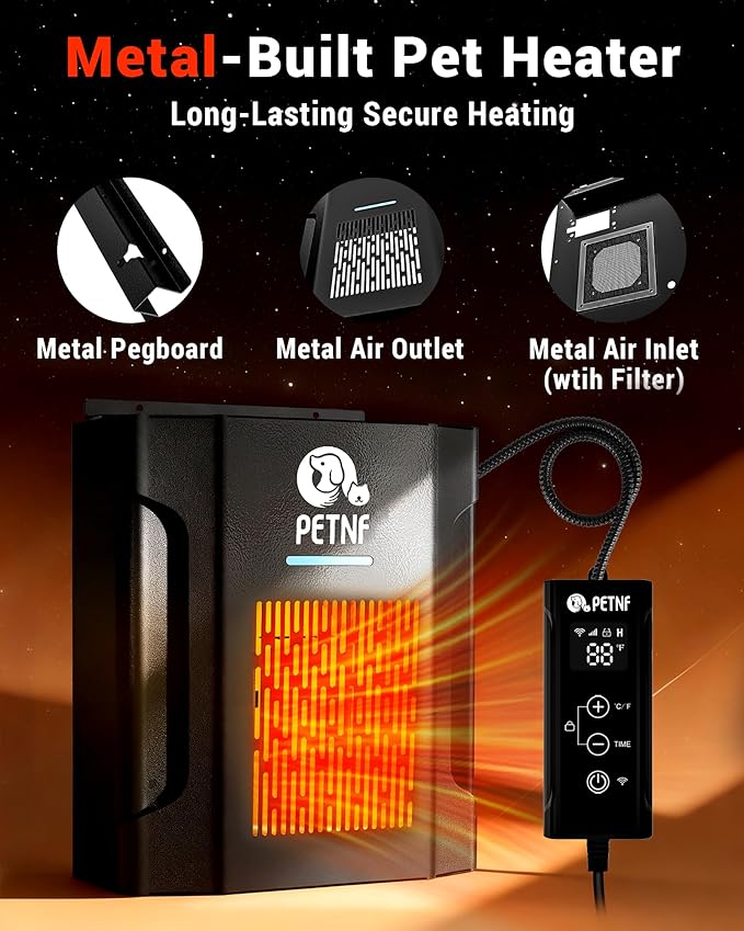 Dog House Heater – 45℉ to 113℉ Thermostat Controlled Pet House Heater with Wifi Remote App Control 300W Fast Heating Energy Saving Eco Mode Safe for Outside Dog House Winter Chicken Coop