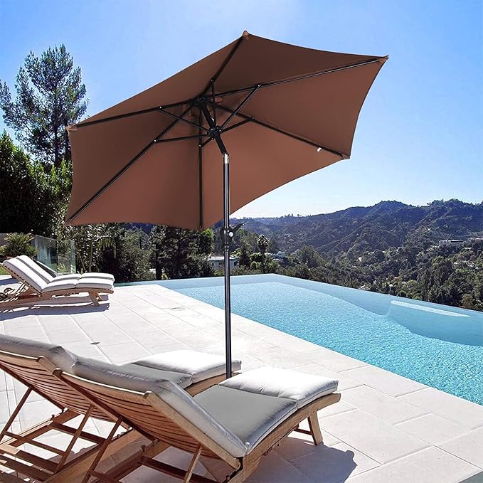 7.5FT Patio Umbrella, Outdoor Table Umbrella, Market Umbrella with Push Button Tilt and Crank for Garden, Lawn, Deck, Backyard & Pool