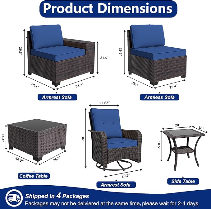 9 Pieces Patio Furniture Set with 2 Swivel Chairs Patio Furniture Outdoor Sectional Sofas Outdoor Patio Conversation Set - Blue