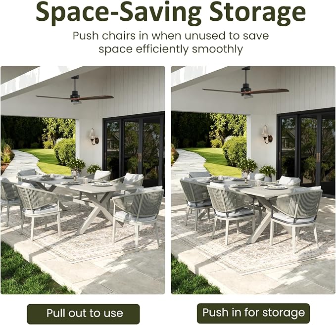 LayinSun 11 Piece Outdoor Dining Table Set, Aluminum Modern Rectangular Dining Table and All-Weather Wicker Chairs Set for Patio Deck Indoor Decor Kitchen