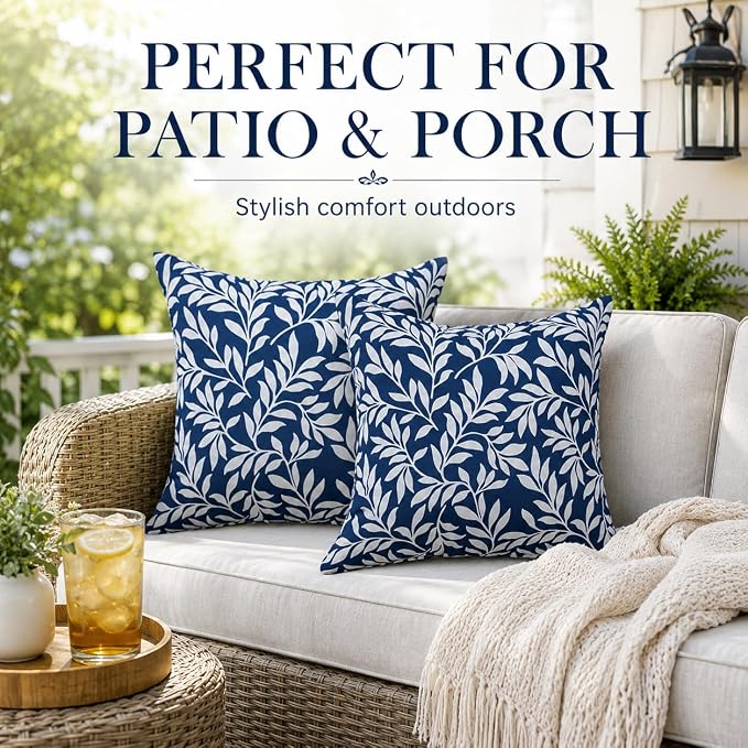 Outdoor Pillows 18"x18" Waterproof Decorative Pillows with Inserts | Set of 2 Fade Resistant Patio Throw Pillows for Garden Porch Couch and Patio Furniture