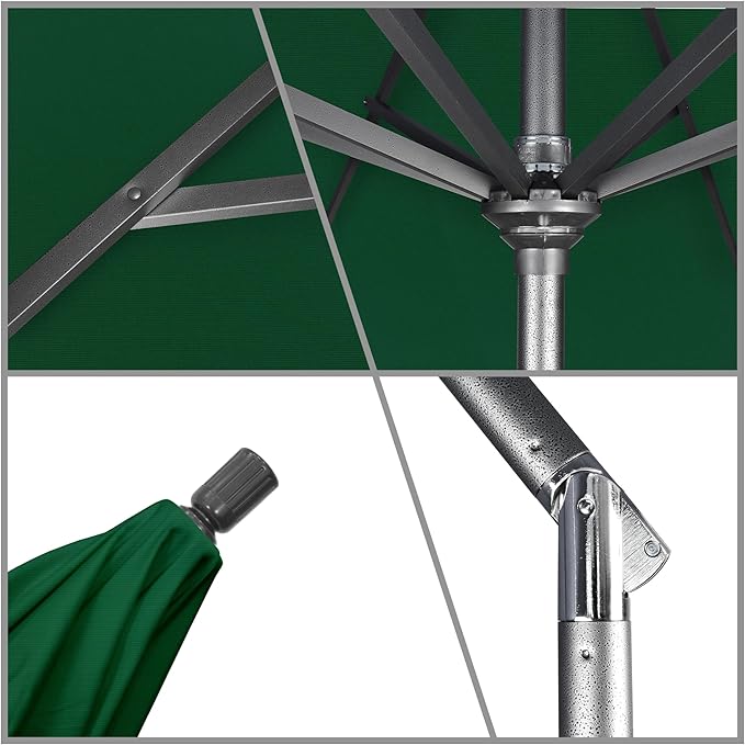 California Umbrella 11Ft Premium Sunbrella Patio Umbrella, Hand-Crank, Tilt-Collar, Gray Frame, Forest Green Fabric