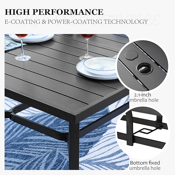 HERA'S HOUSE 9 Pieces Patio Dining Set, 8 x Brown Textilene Patio Chairs and 1 x 83 Large Rectangle Dining Table, Outdoor Furniture Set for Deck Garden Backyard Lawn Poolside