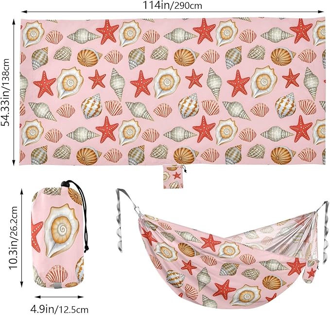 Camping Hammock Outdoor Hammocks for Outside Conch Starfish Beach Trees Portable Lightweight with Pockets Tree Straps Indoor