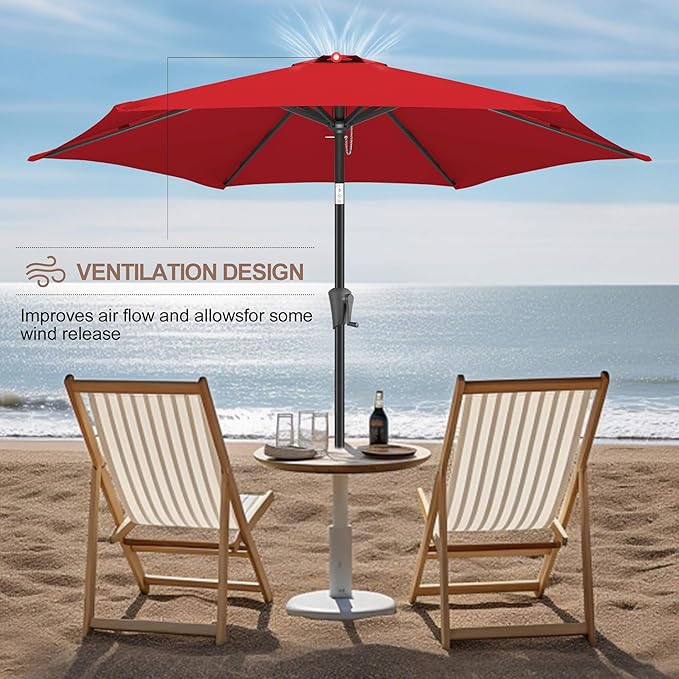 FLAME&SHADE 9ft Patio Umbrella Outdoor - Table Umbrella with Push Button Tilt and Crank, UV Protection, 6 Sturdy Ribs, Market Umbrella for Garden, Deck, Backyard, Lawn, Pool and Beach(Red)