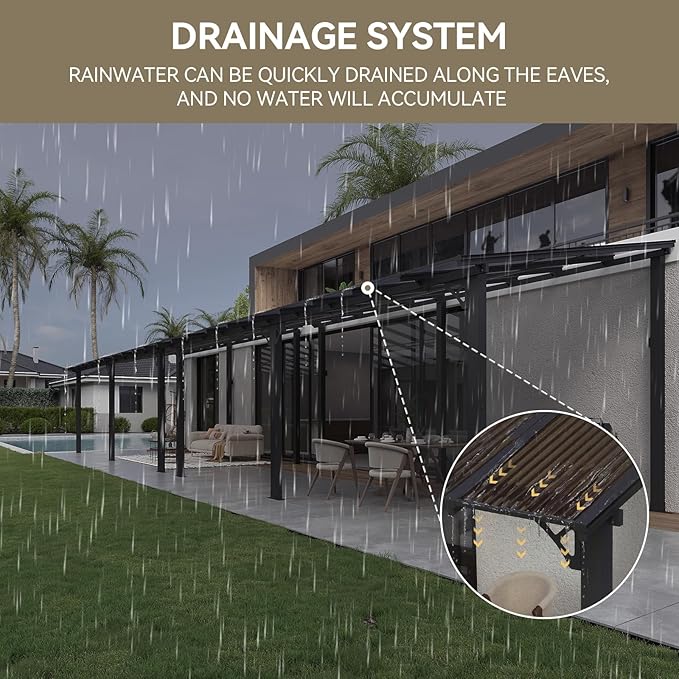 Aoxun 42' x 10' Pergola for Patio, Gazebo with Sloped Roof, Grill Pergola Large Wall-Mounted Heavy Duty Awnings, for Backyard, Deck, Patio