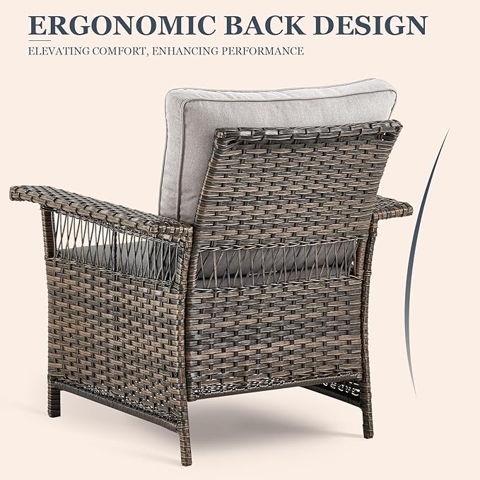 Patio Furniture Set 2 Wicker Patio Chairs with 2 Rattan Ottomans 1 Patio Wicker Side Table Brown Wicker Beige Cushions Patio Conversation Set 5pcs for Garden Balcony Backyard