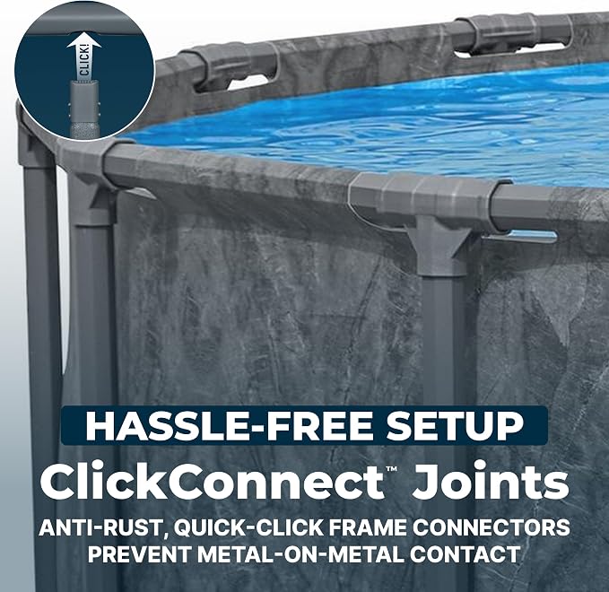 Bestway APX 365 16' x 48" Above Ground Pool, Round Metal Frame Outdoor Swimming Pool Set with Sand Filter Pump, Ladder, and Cover, Dark Marble