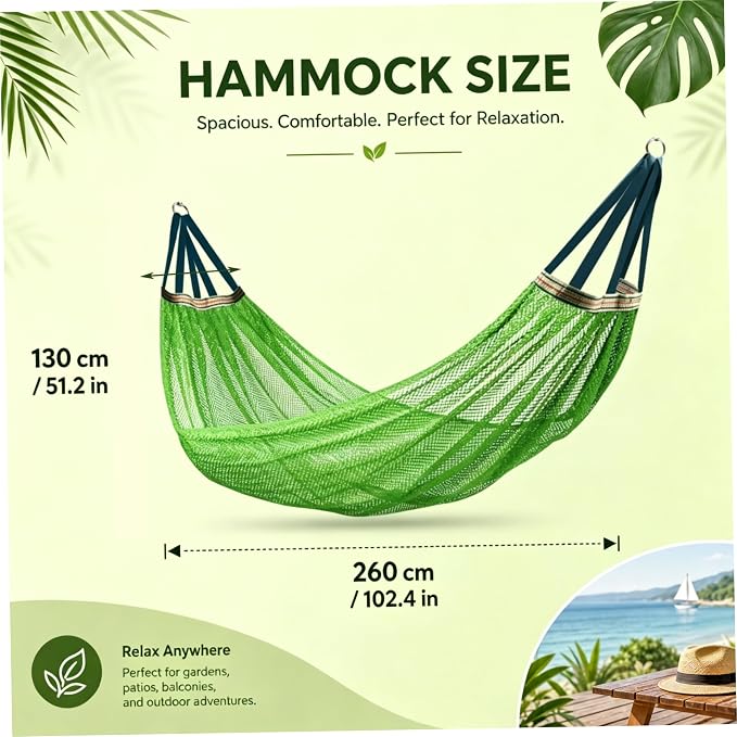 Camping Hammock Lightweight Portable, Anti-roll Breathable Mesh Outdoor Hammock with Tree Straps & Carry Bag, Green (102.36x51.18in)