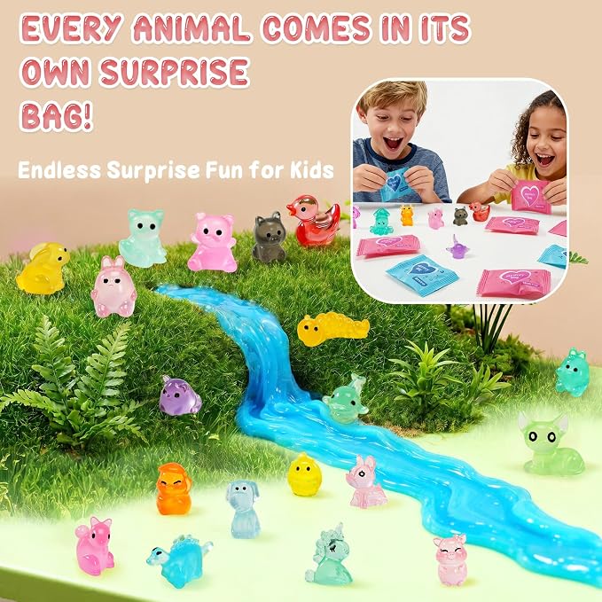 320 Pcs Mini Resin Animals with Blind Bags, Glow in The Dark Tiny Resin Figures Mystery Bags, Miniature Animals for Classroom Rewards, Party Favors, Fairy Garden & Dollhouse Decor