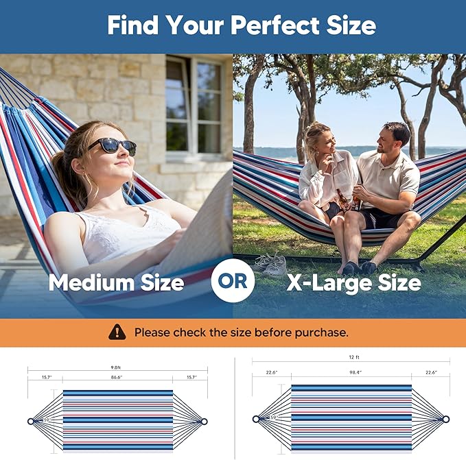 SUNCREAT Hammock Replacement for Stand, Double Hammock Without Stand, Ocean Stripes