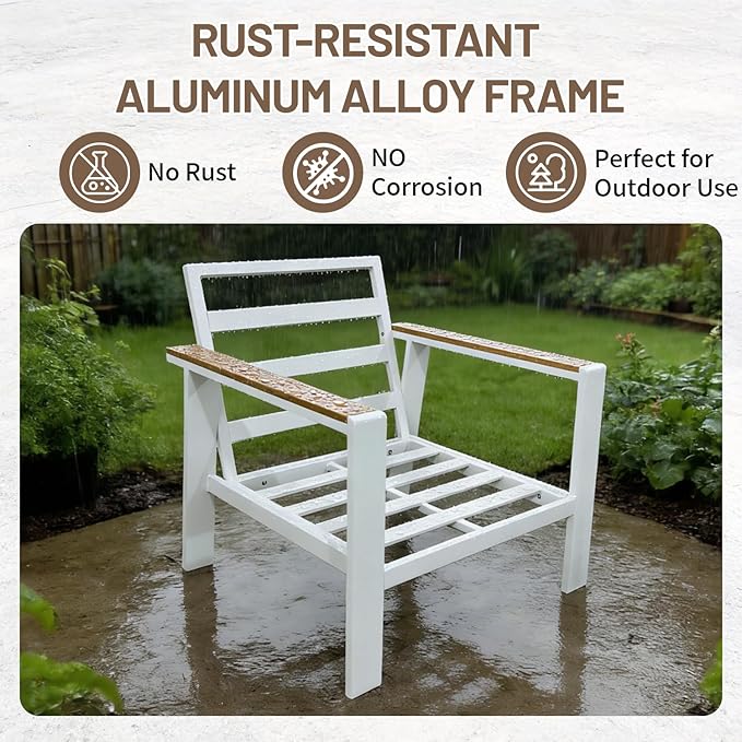 Modern All Weather Aluminum Patio Conversation Set,5 Pieces Oversized Metal Sectional Sofa Couch with Cushions and Coffee Table,Outdoor Furniture for Backyard,Porch,Garden, Balcony,Deck White