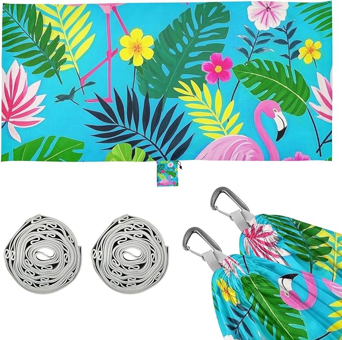 Summer Flamingos Flower Leaf Blue 330lb Capacity Outdoor Hammocks with Tree Straps Tree Hammock for Outside Patio Garden hamacas para Deck