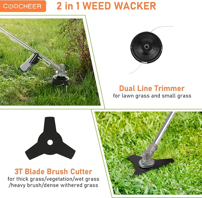 Weed Wacker Gas Powered 42.7CC Gas Brush Cutter 2-in-1 Cordless Grass Trimmer/Edger, 2-Cycle Gas String Trimmer with 2 Detachable Head for Lawn and Garden Care