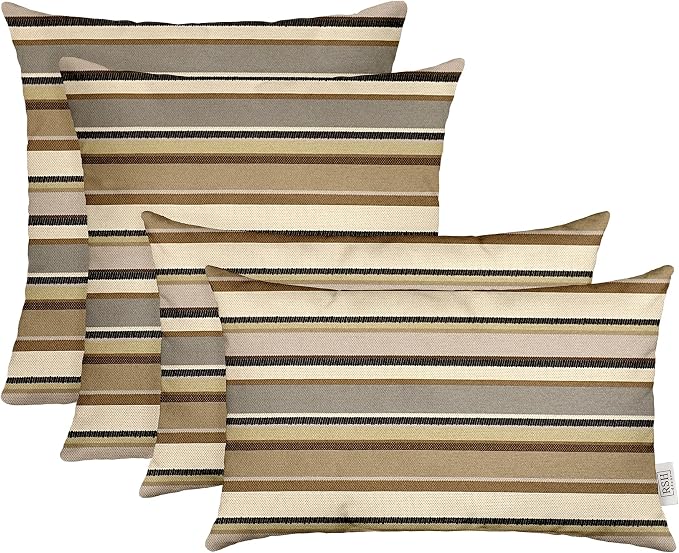 RSH DECOR: Sunbrella Lumbar & Square Pillows Set of 4 | 20" x 12" & 17" x 17" | Water & Fade-Resistant Performance Fabric | Outdoor Throw Pillows for Patio | Made in USA (Sandestin Zone Eclipse)