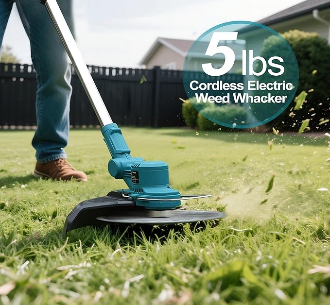 Electric Weed Wacker Cordless, Battery Powered Weed Eater String Battery, 21V Electric Weed Eater, for Lawn, Bush Trimming(with 2 x 4.0Ah Batteries and Fast Charger Included) (Blue)