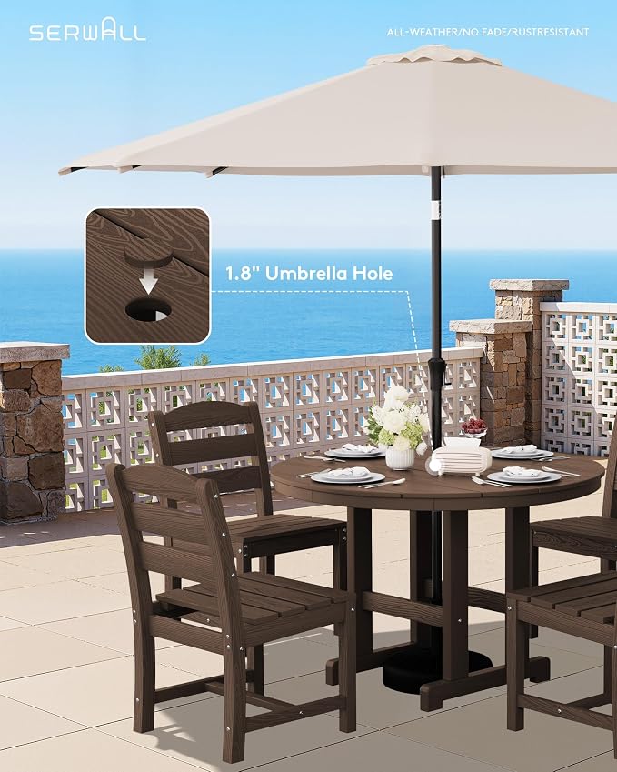 SERWALL 5-Piece Patio Dining Sets, HDPE Outdoor Table and Chairs Furniture Set, 45" Round Dining Table and 4 Armless Dining Chairs, Coffee